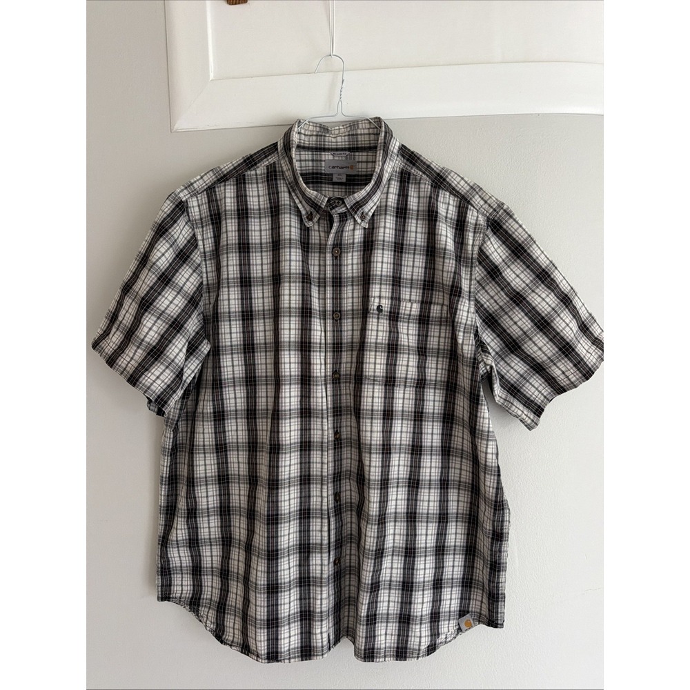 Carhartt Plaid Shirt Relaxed Fit Short Sleeve Mens 2XL Black White Button Up